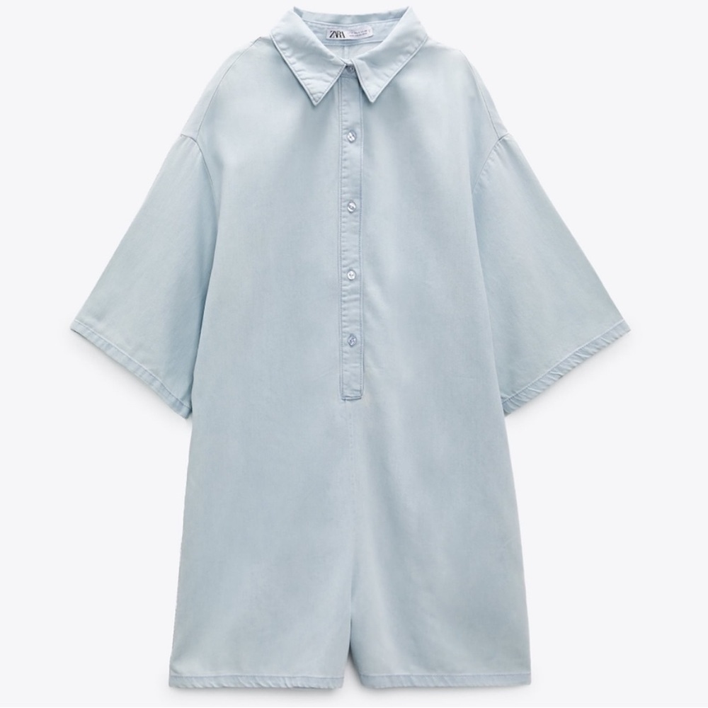 Zara Light Blue Button-Up Romper